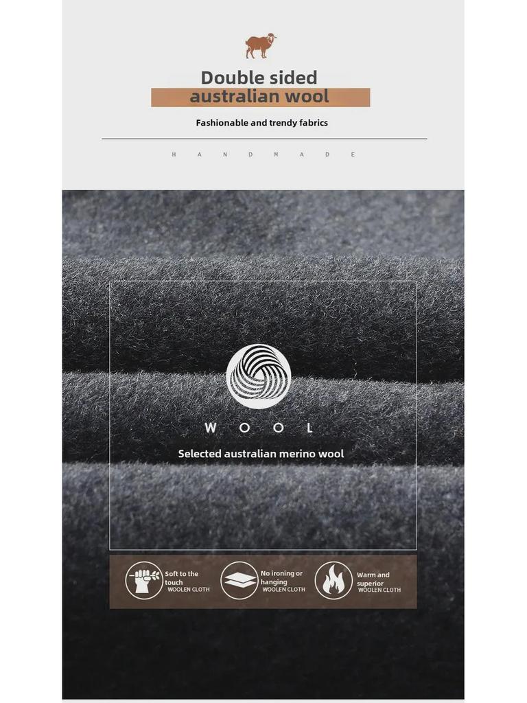 Men's Double-Sided Wool Coat with Rabbit Fur, Down Lining, for Autumn/Winter