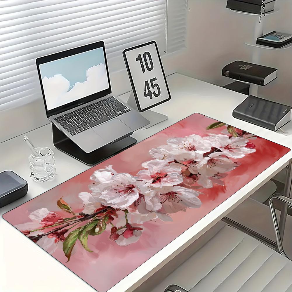 Oil Painting Style Cherry Blossom Mouse Pad Large Rubber Anti-slip Desk Accessories Mousepad for Office&Gamer Keyboard Decor Mat