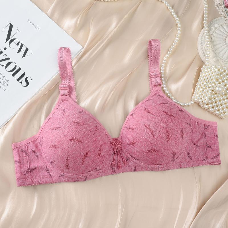 Foreign Trade Printed Bra Cover Gathers Without Steel Ring Thin Cup Middle-aged and Elderly Models In Stock