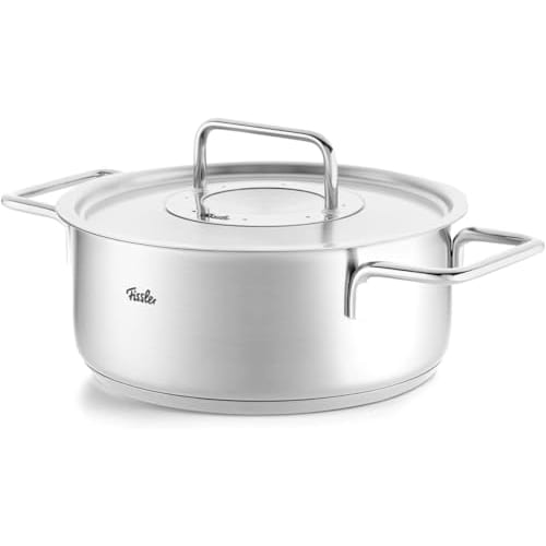 Fissler Pure Collection Casserole, 20cm, with Stainless Steel Lid, Gas and Induction Compatible, Made in Germany, Silver, 086-124-20-000 (Official Pro