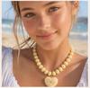 Rainbow Resin Bead Necklace for Women, Chunky Pave Crystal Large Heart Pendant, Dopamine Summer Beach Y2K Statement Jewelry