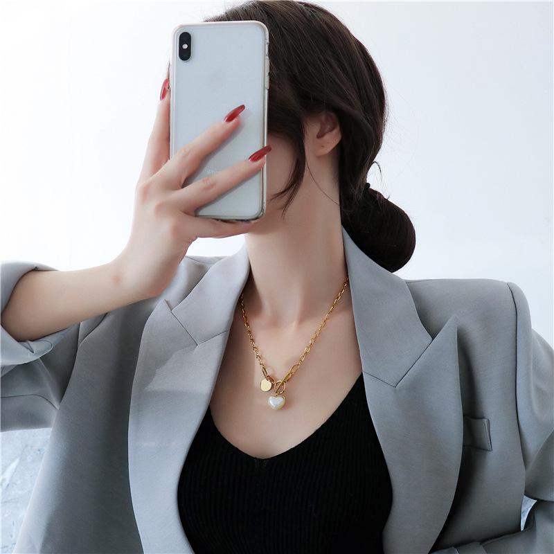 18K Gold Heart Bar Pearl Necklace - Korean/Japanese Style Short Personalized Choker for Sweaters