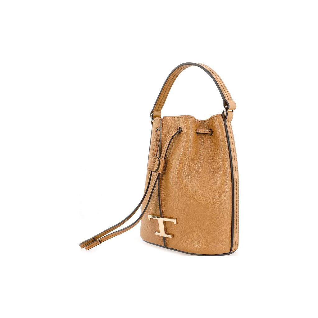 Tods Timeless Metal T Logo Drawstring Closure Leather Bucket Bag Women Bags Brown XBWTSAQ0000Q8ES410