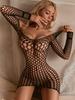 Women Fishnet Mini Sexy Dress Mesh Hollow Out Perspective Bodycon Underwear Dress Erotic Costume Crotchless Lingerie Sex Clothes