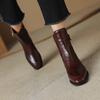Fashion 2025 New Autumn Women Boots Square Toe Low Heel Women Shoes Genuine Leather Retro Brown Ankle Boots Block Retro Leather Boots