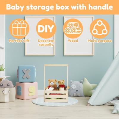 Trälåda Förvaringslåda Babyleksaker Kläder Organizerlåda Barn Bärbar Korg Långt Handtag Stadig