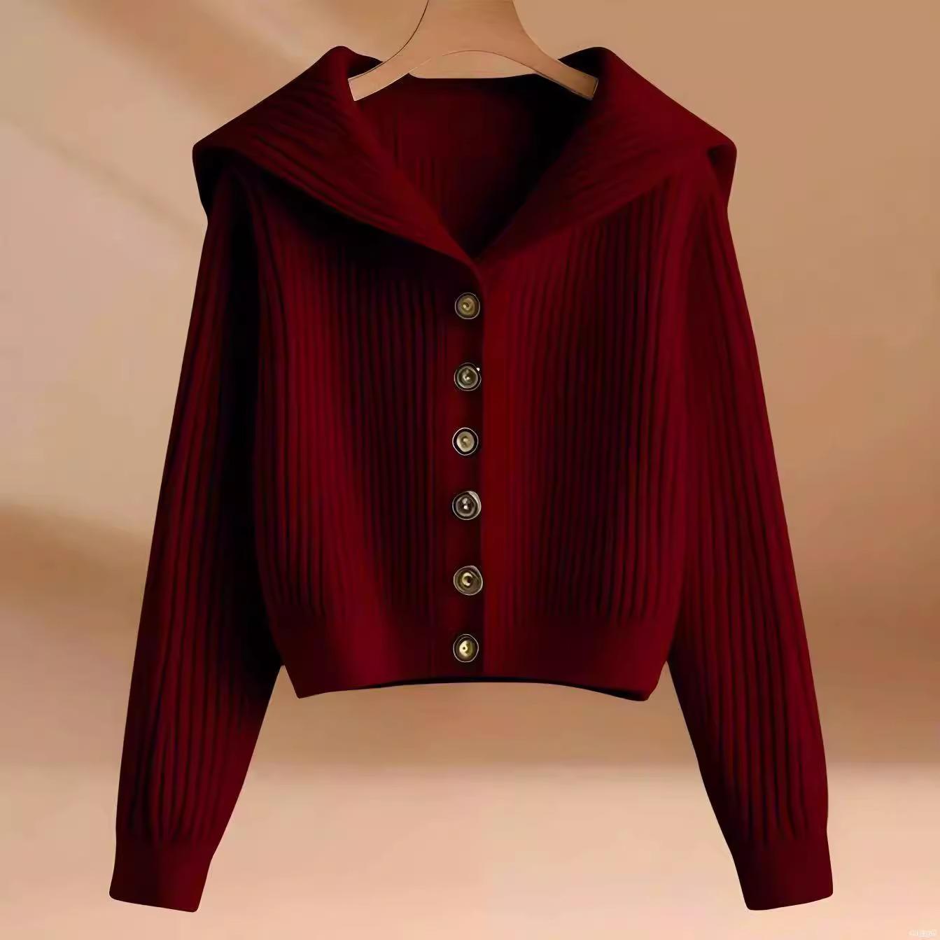 Chic Retro Knit Cardigan - Petite Slimming High-End Sweater for Spring/Autumn 2025 One Size вино красного