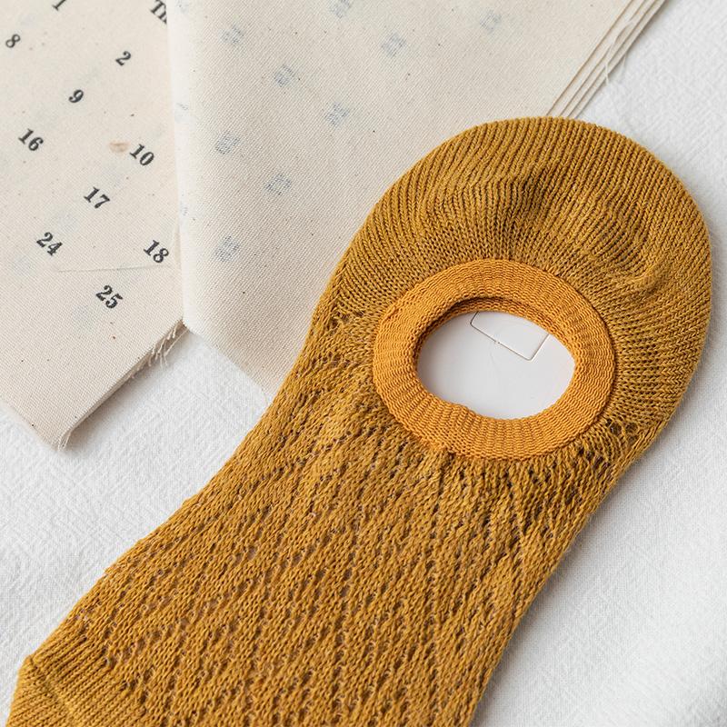 5 Pairs Summer Women's Mesh Cotton Socks Solid Color Silicone Invisible Boat Socks Silicone Non-slip Ankle Socks Deodorant Antibacterial Socks