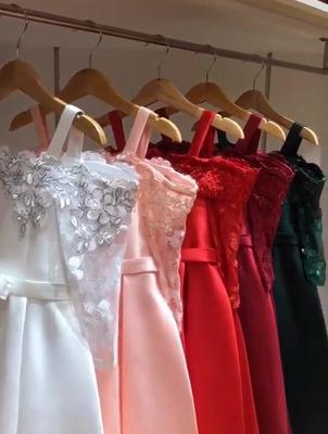 Vestido de tutú de satén con manga de encaje y un hombro para niñas, vestido elegante de princesa para fiesta, vestido de novia para adolescentes, rojo, verde, blanco, 3-10 años