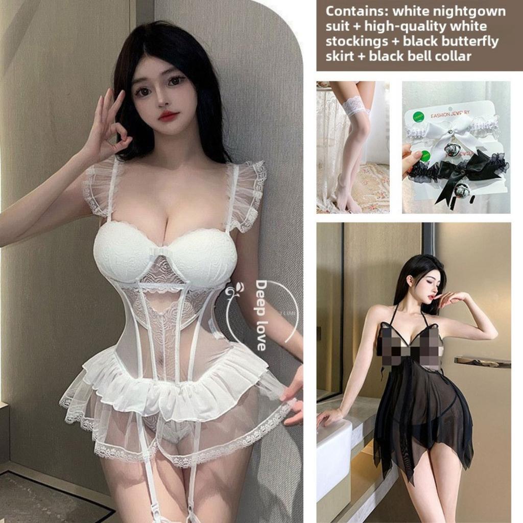 Sexy Lingerie Uniform Hollow Mesh Passion Suit Free of Temptation Small Chest Show Big Nightdress