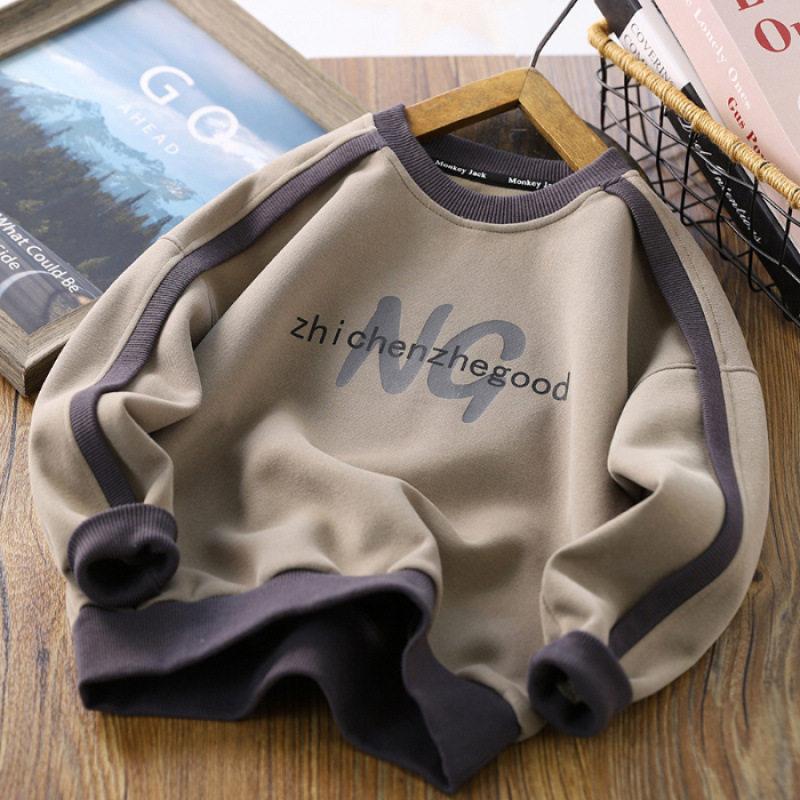 Boys Fall Letter Print Hoodie Medium Large Kids Thin Long Sleeve Jacket Trendy Top 120 хаки