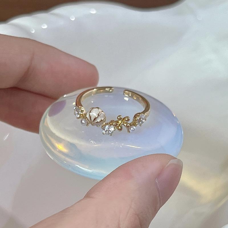 Ряд бриллиантов Роскошная мода Мори Волна Набор Бриллиантовое кольцо Женское Простое Личность Волна на воде Открытое Кольцо на указательный палец Повседневное Изящное кольцо