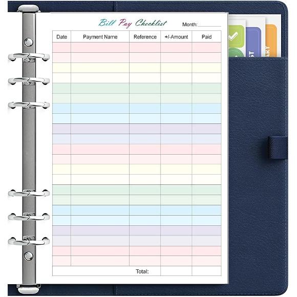 .com : Payment Checklist Refills - 50 Sheets/100 Pages Colorful Monthly Budget Forms for A5 Binder, 6 Hole Punched, 100 gsm White Paper, 5.8" x 8.3"