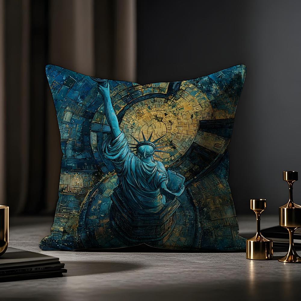 G-Goddess Of L-Liberty Cushion Cover Anti-dustmite Pillowcase Invisible Zipper Silky Short Plush Sofa Cushion Cover