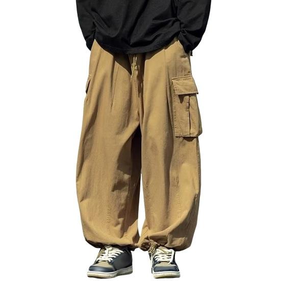 Men Cargo Pants Oversized Solid Color Vintage Style Corduroy High Street Style Straight Wide Leg Multi Pockets Streetwear Outdoor Travel Trousers