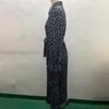 Women's Casual Dress with Flower Print Ankle-Length High Waist V-neck Long Sleeve for Autumn Winter