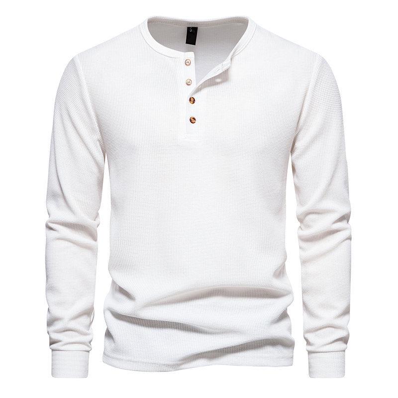 Men's Four-Button Waffle Knit Henley Long Sleeve T-Shirt