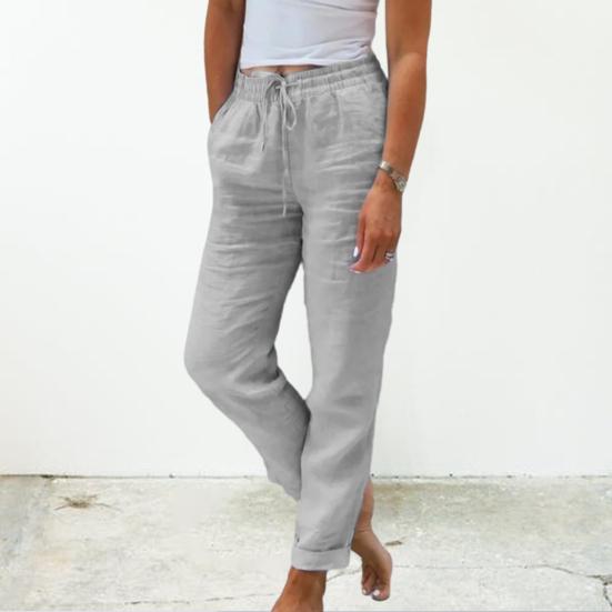 Pantaloni Casual da Donna Estivi Monocolore Vita Elastica Cotone Lino Tasca Grande Coulisse Pantaloni da Donna Vestibilità Larga Uso Quotidiano