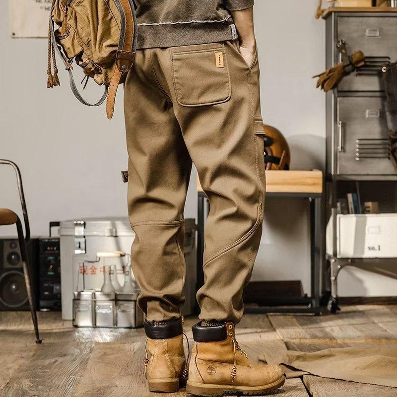 American retro heavy tooling pants men's spring and autumn loose straight casual trousers wide-leg tied Harlan pants men
