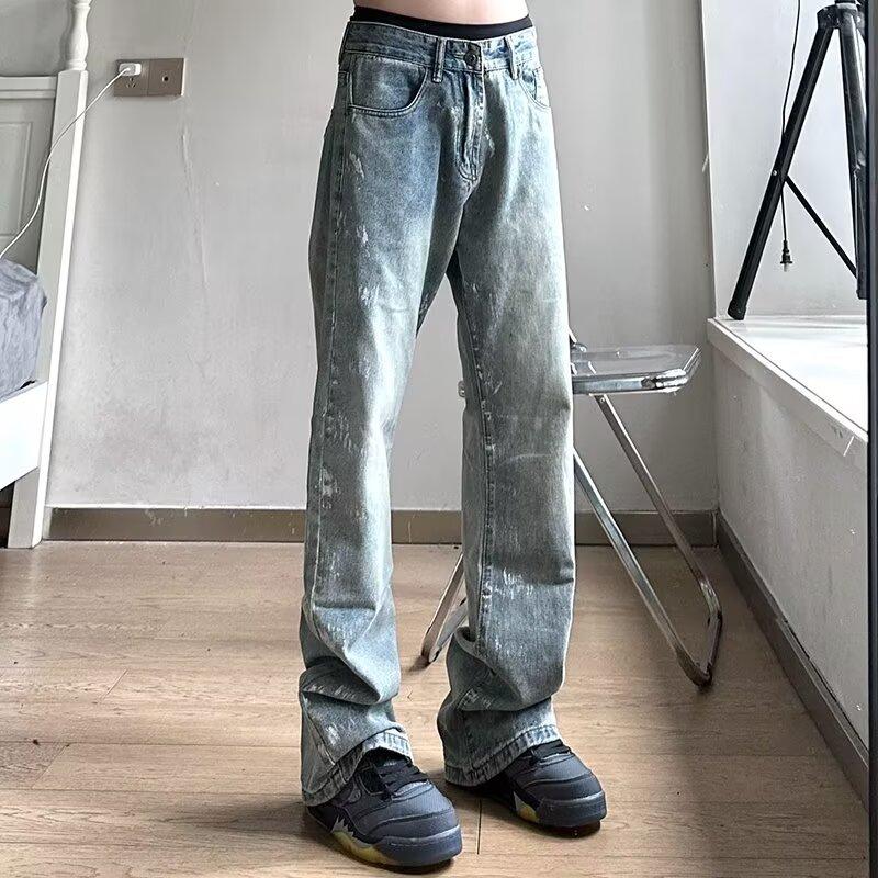 

Джинсовые брюки High Street для мужчин, ретро-состаренные, свободные прямые брюки, спортивные брюки с широкими штанинами, модные 3XL синий