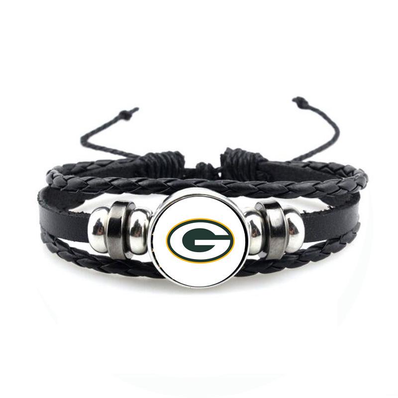 NFL 32 Teams Schwarzes Vintage-Leder-Football-Armband mit Zeit-Edelstein