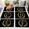 1PC Home Decor Black Gold Letter Printing Linen Placemat for Dining Table Drink Coaster Home Decoration Modern Kitchen Cup Pads