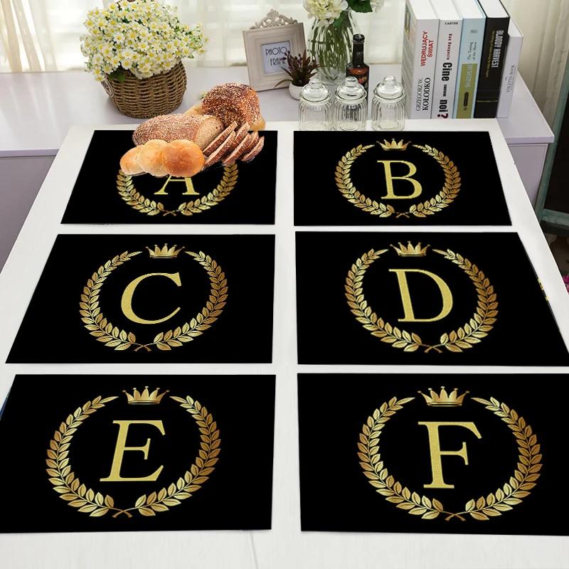 1PC Home Decor Black Gold Letter Printing Linen Placemat for Dining Table Drink Coaster Home Decoration Modern Kitchen Cup Pads