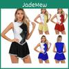 Dance Womens Figure Skating Performance Costume Shiny Sequin Color Block Patchwork Sleeveless Dress
