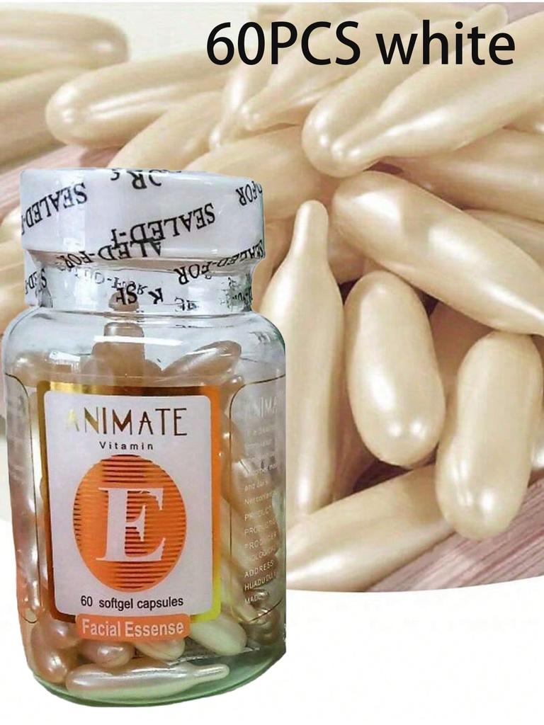 60PCS Vitamin E VE Facial Essence Capsule (Green), Bottled, Deeply Activates Skin, Moisturizes, Brig
