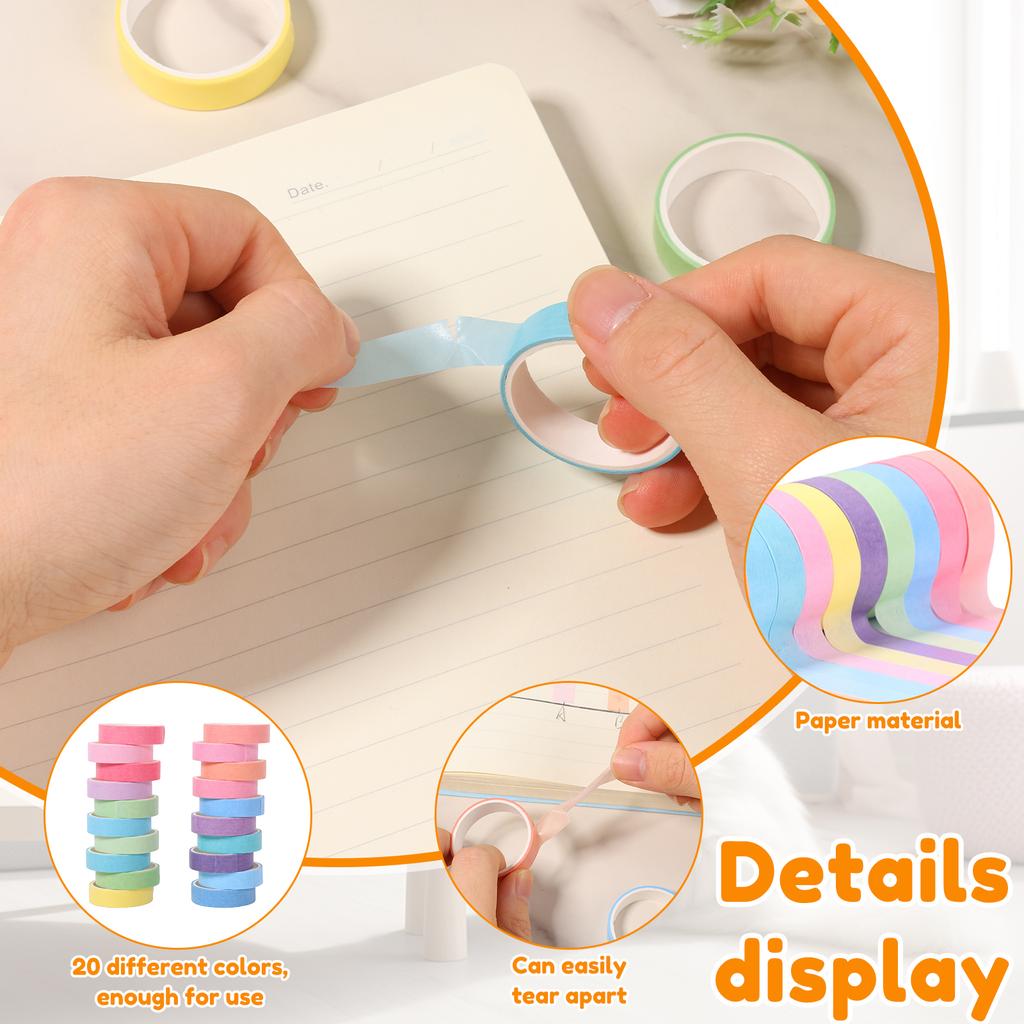 20Rolls Washi Tape Set Scrapbook Tape Masking Tape Color Rainbow Decorative Journaling DIY Scrapbooking School Office Supplies