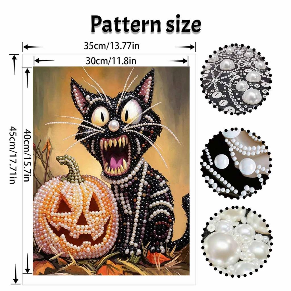 Halloween Black Cat Pumpkin Pearl Painting Art Full Pearl Handmade Diy Home Decorations