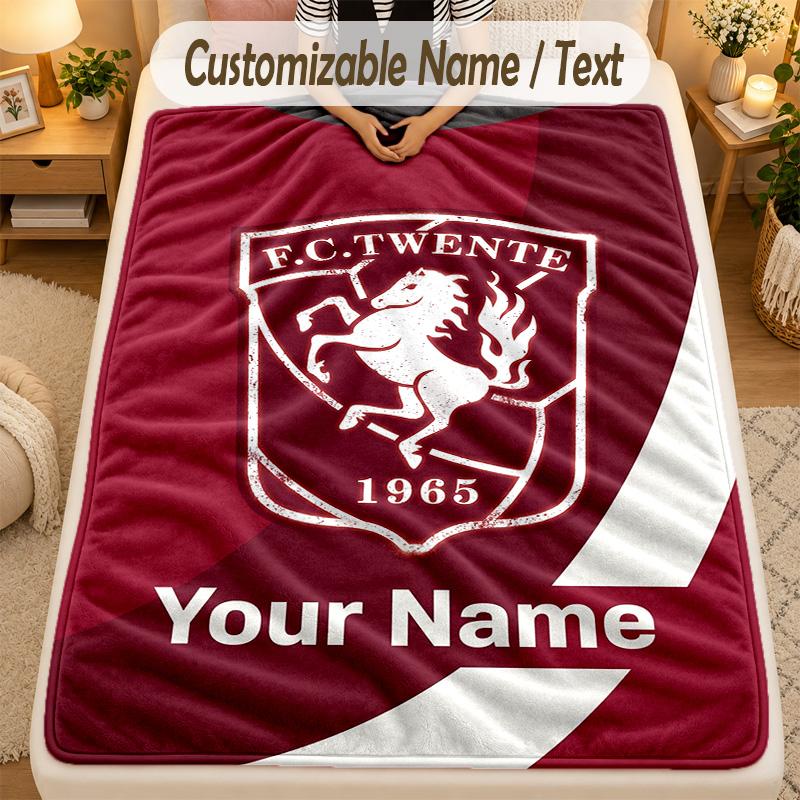 Flannel BlanketFC Twente Custom Name Text Personalized Soft Warm Throw Blanket Home Decor Gift