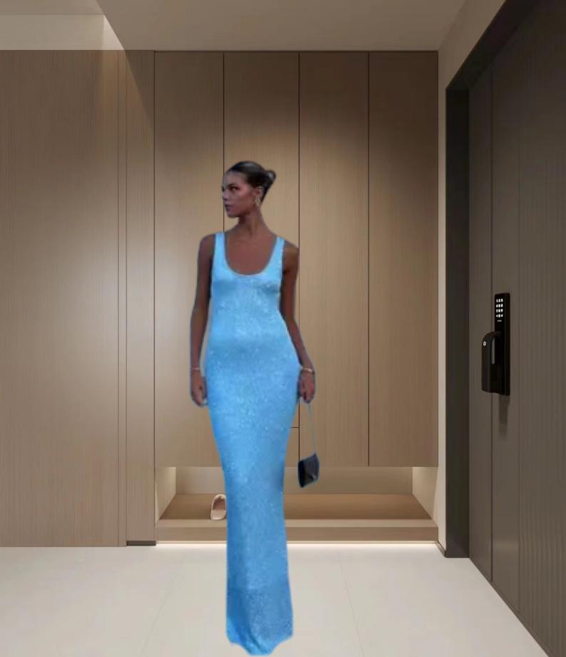 2024 Fashion Sexy U-Neck Slimming Bodycon Sequin Sleeveless Dress