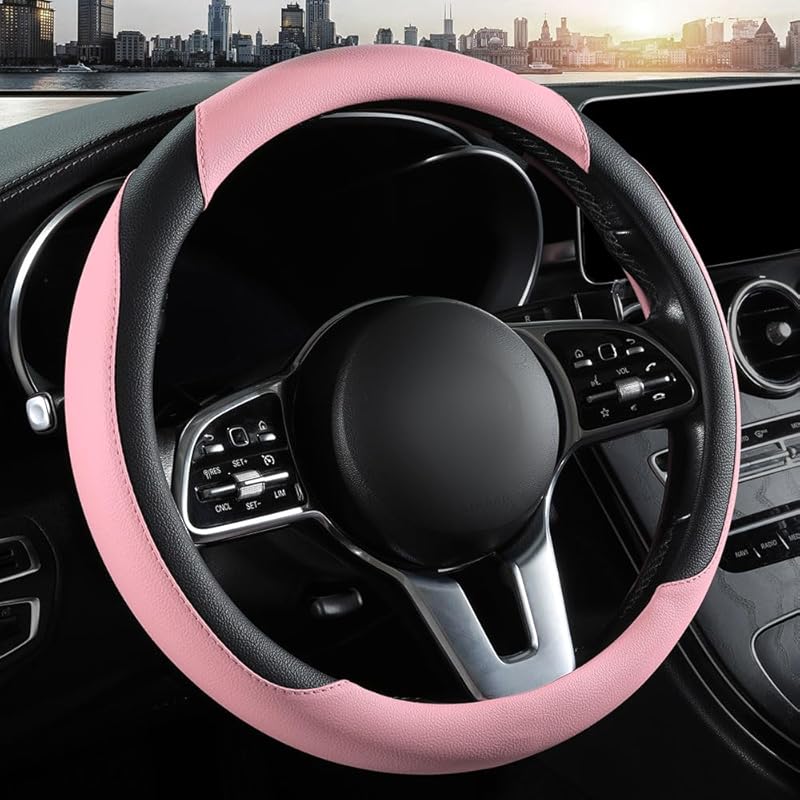 Car Steering Wheel Cover, Microfiber Leather Steering Wheel Cover Red,Universal 15 Inch Anti-Slip Comfortable Steering Wheel Covers Men Women