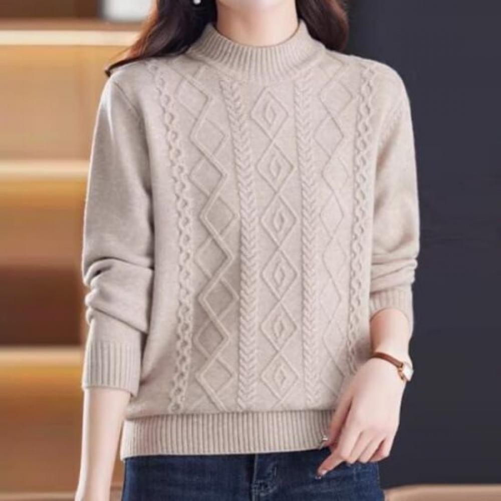 Navava Soft Cable Knit Half Turtleneck Long Sleeve Sweater Nk3538