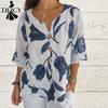 Damesmode Casual Zomer Lente Bloemenpatroon Print Korte Mouw V-Hals Blouses & Shirts