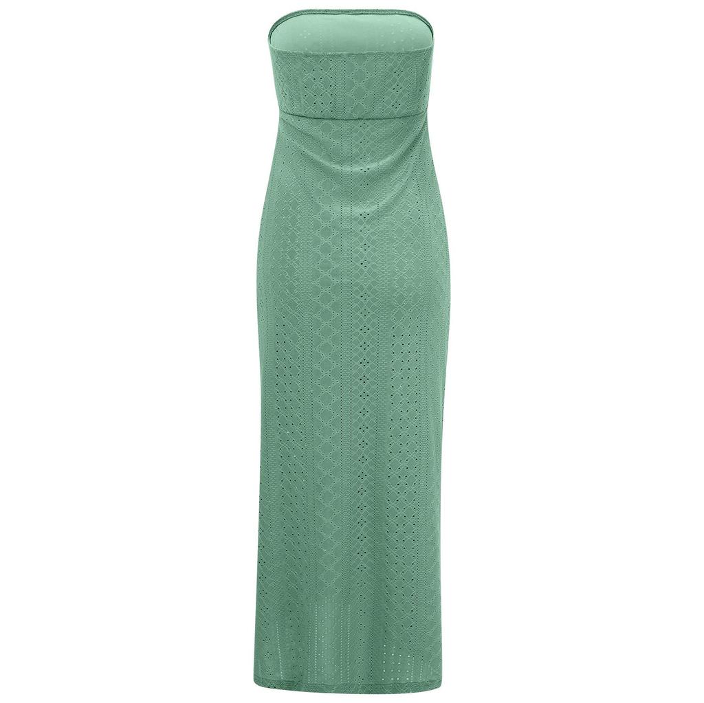 Women Spring Solid Color Sleeveless Knitted Strapless Dress Summer Casual A-Line High Waist Slim Long Dresses S-XL
