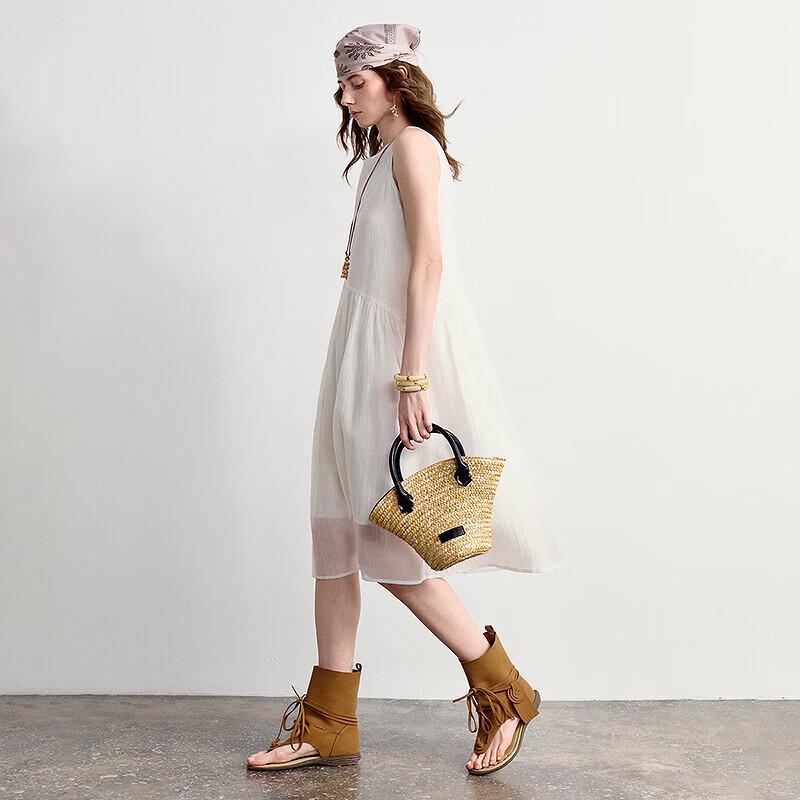 Women's Tencel Acetate Irregular Ruched A-Line Sleeveless Dress