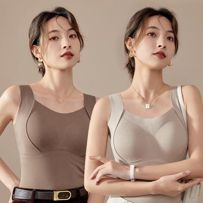Womens Self Heating Thermal Vest Built In Bra Braless Seamless Layering Top