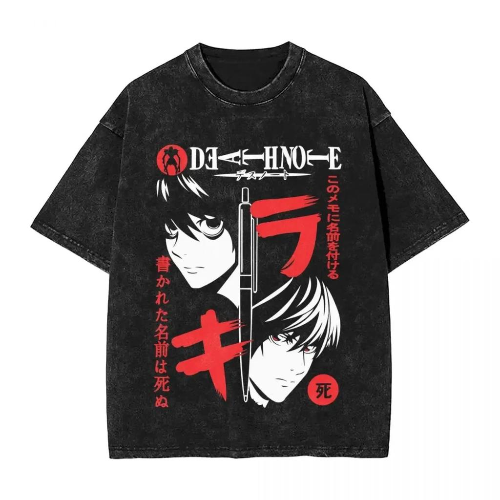 T-shirt da Uomo Anime DEATH NOTE Yagami Light L·Lawliet MisaMisa Lavata Manga Oversize Y2k T-shirt Cotone T-shirt Harajuku Maschile