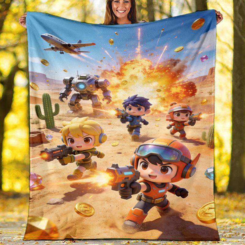 Cartoon Shooting Squad Fleece Blanket, Kids Game Throw