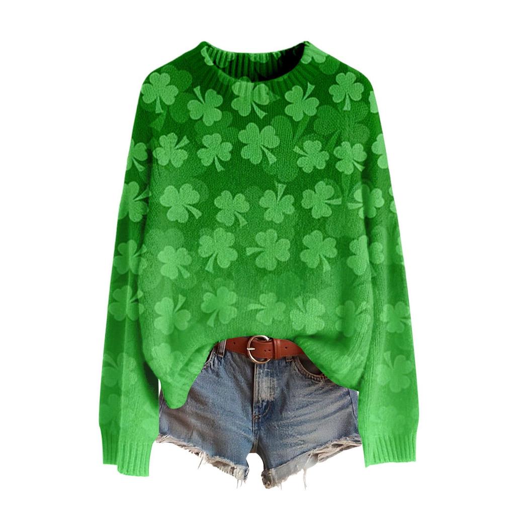 LXF-YT52 Saint Patrick's Day Fair Isle Pullover Sweater - Long Sleeve, Spring and Autumn Fashion.