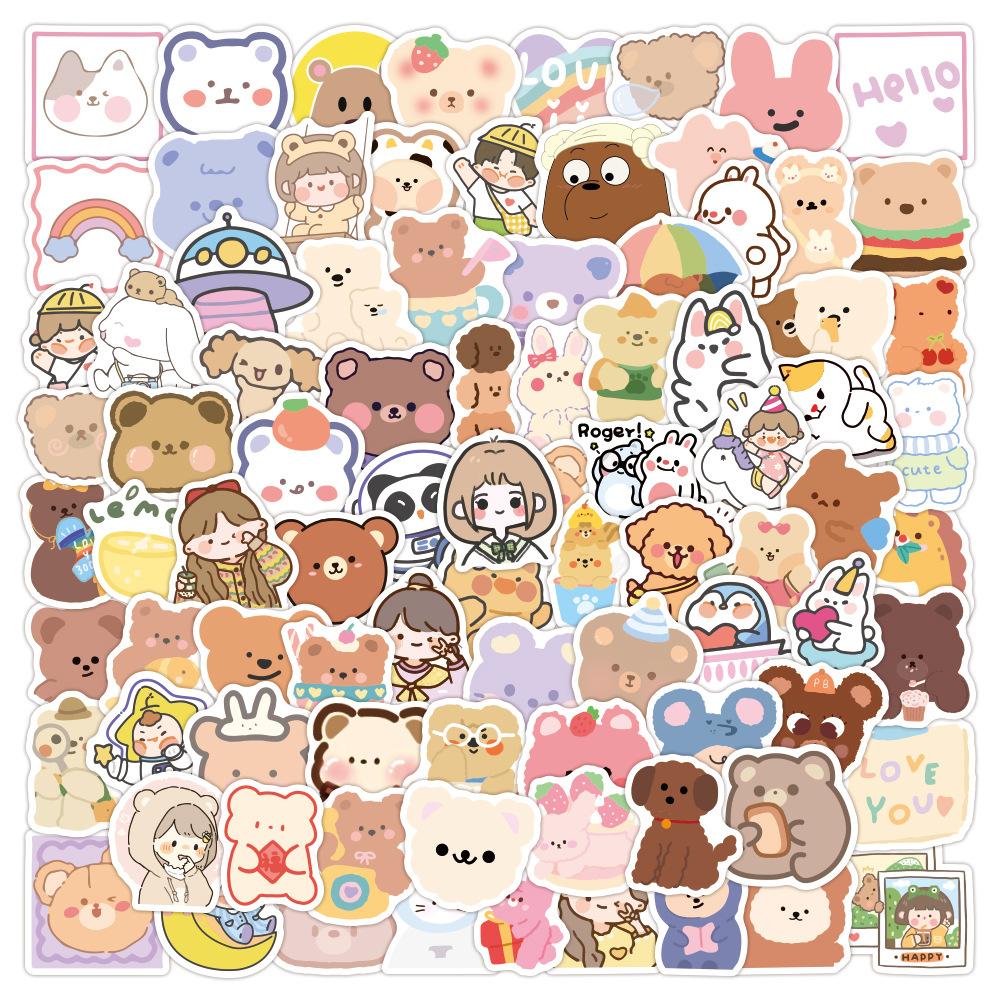10 30 50 100pcs Korean Bear Cartoon Stickers Kawaii Anime Cute Notebook Scooter Water Cup Creative Gift Laptop Decal Stickers
