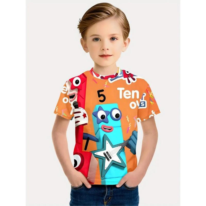Personalisiertes Splicing 3D-gedrucktes Kinder-Sommer-Kurzarm-Rundhals-Jungen-Top-T-Shirt