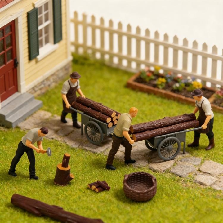 1:64 Scale Hand Painted Miniature Figures for Dioramas Props,Photography Collector Realistic Lumberjacks Figure Models