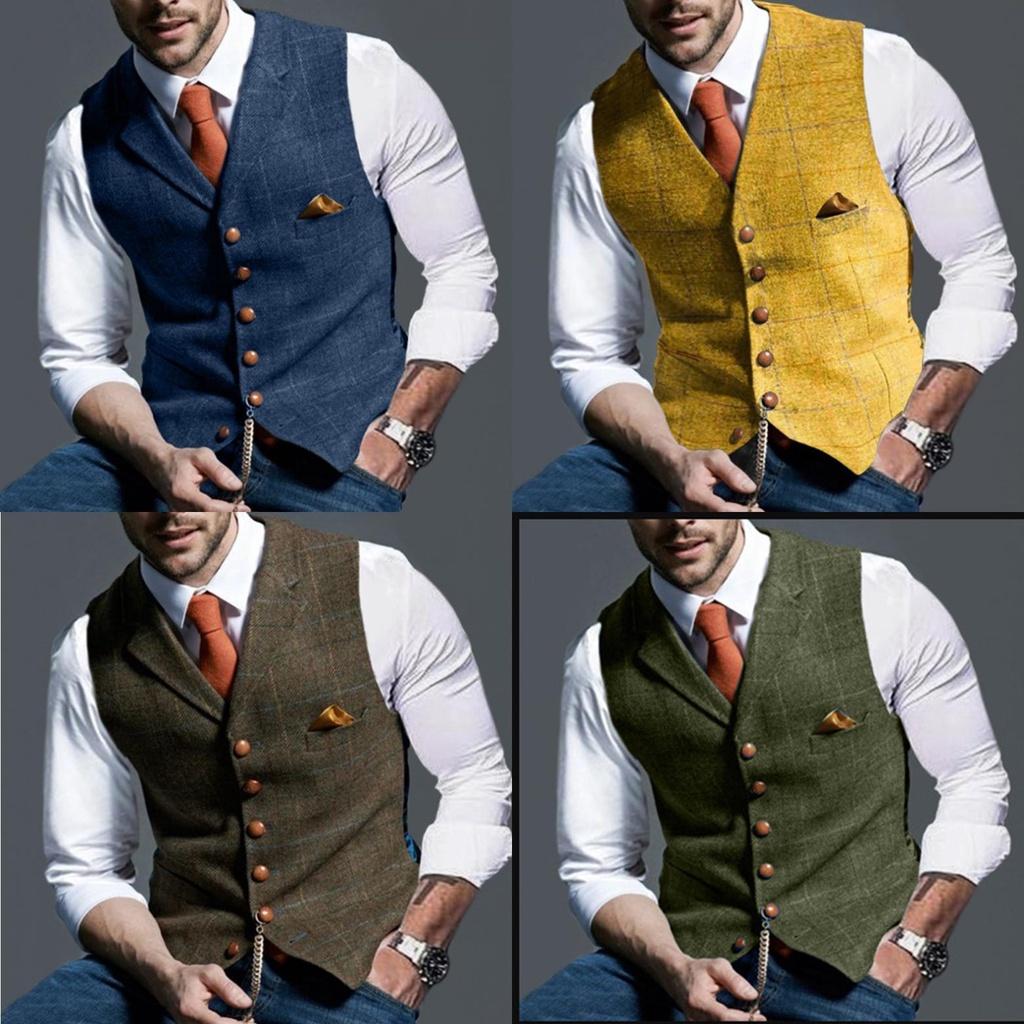 Men's Casual Plaid Vest European And American Style Slim Fit Polyester Fiber Spring And Autumn Season