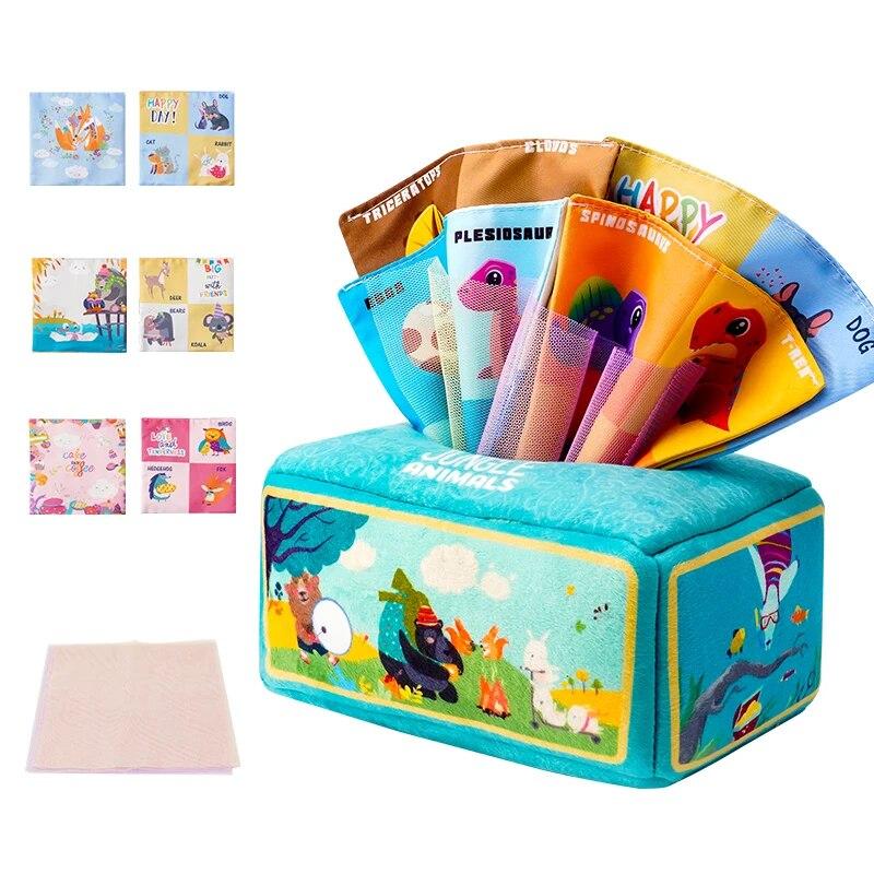 Baby Zeichen Handtuch Reißgewebebox Puzzle Früherziehung Montessori Kinder Stoffspielzeug blue