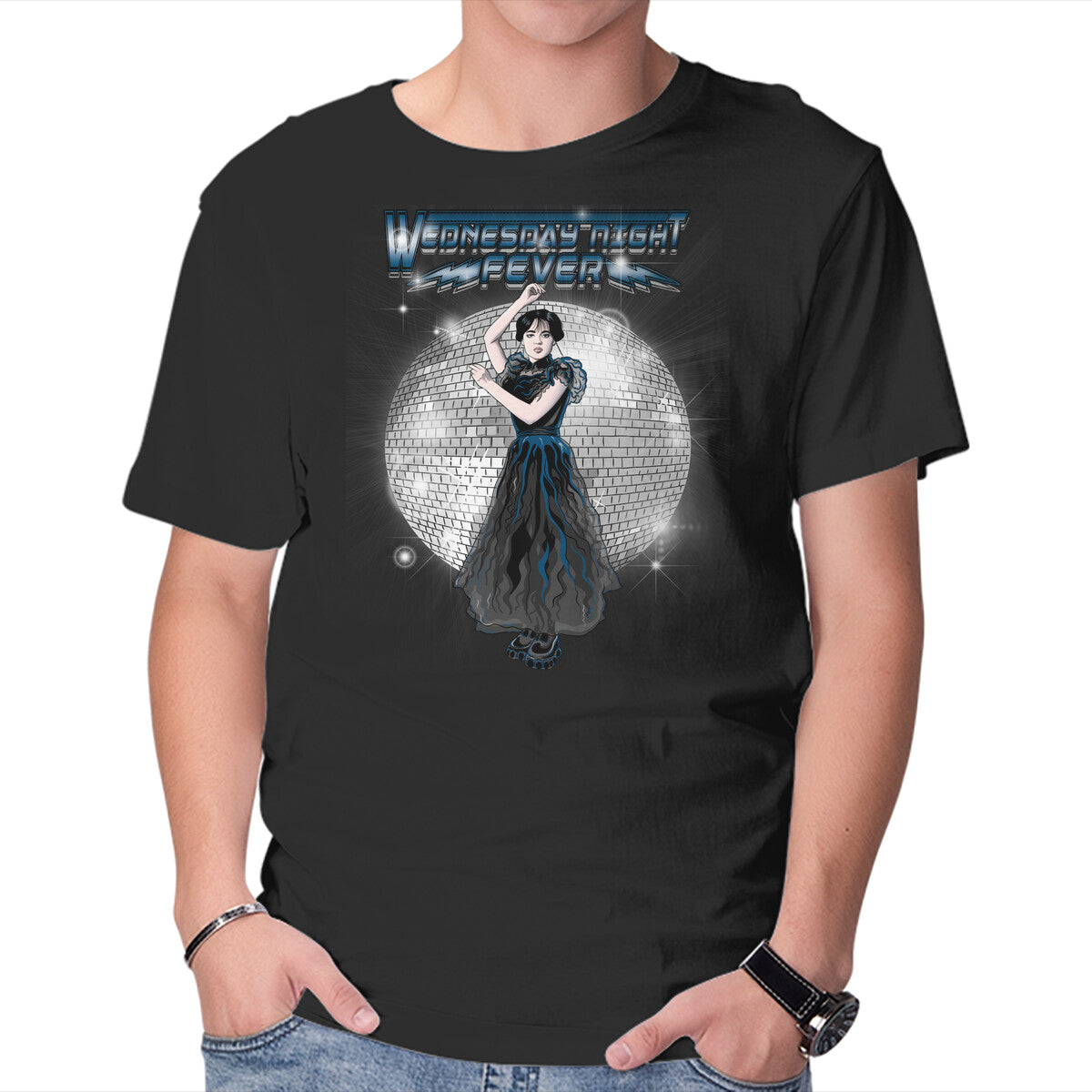 Unisex Crew Neck T-Shirt Wednesday Night Fever Graphic Short Sleeve Casual Tee M