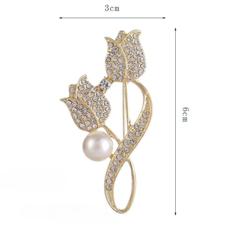 

Золотой тюльпан цветок искусственный жемчуг брошь блестящая полная страз женские броши металлические булавки значок для вечеринки ювелирные изделия подарки