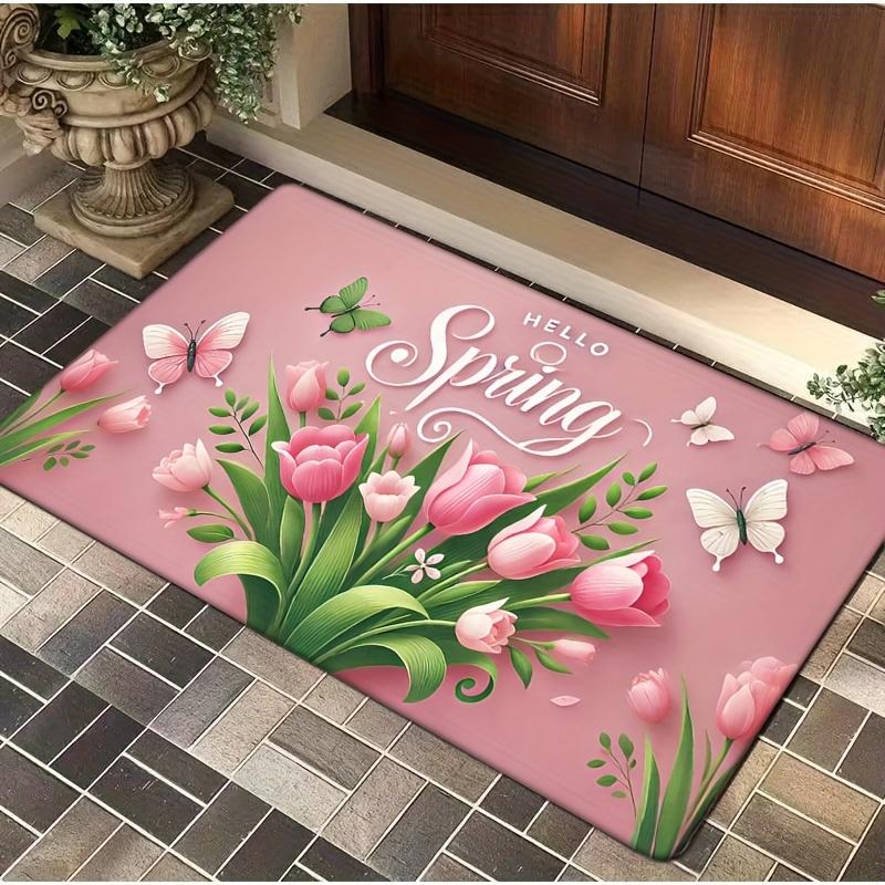 1Pcs Anti Fatigue Kitchen Rugs,  Pink Spring Tulip Print Waterproof Non-Slip Thick Cushioned Kitchen Mat Heavy Duty Comfort Standing Mat for Kitchen
